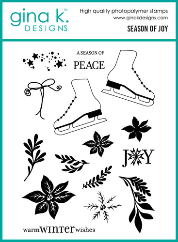 Gina K. Designs - BUNDLE - Stamp, Die Set & Stencil - Season of Joy. Set by Lisa Hetrick. At Embellish Away in Bowmanville Ontario Canada.