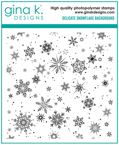 Gina K. Designs - Background Stamp - Delicate Snowflake. Delicate Snowflake is a stamp set by Gina K Designs. This set is made of premium clear photopolymer and measures 6