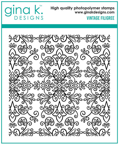 Gina K. Designs - Background Stamp - Vintage Filigree. Vintage Filigree is a stamp set by Arjita Singh. This set is made of premium clear photopolymer and measures 6
