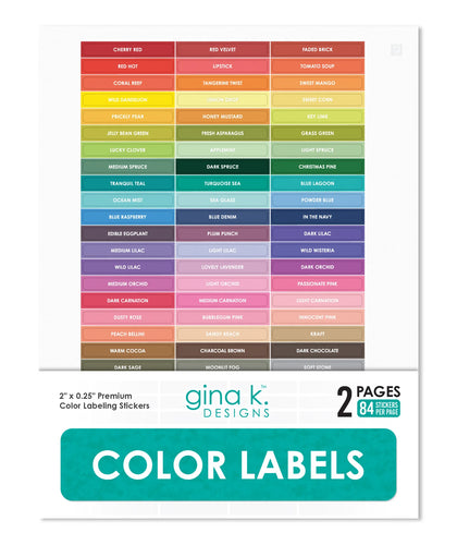 Gina K. Designs - Color Labels for Ink Pads, Ink Cubes and Card Stock.  The beautiful color labels are perfect for both your ink pads and your ink cubes! Available at Embellish Away located in Bowmanville Ontario Canada.