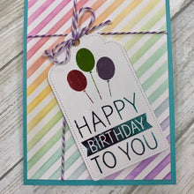 Load image into Gallery viewer, Gina K. Designs - Deco Foil Adhesive Transfer Sheets - Birthday Bliss. Features a festive layer cake, a cute cluster of balloons, two banner designs, starbursts, birthday candles and four different birthday greetings. Available at Embellish Away located in Bowmanville Ontario Canada. Example by brand ambassador.
