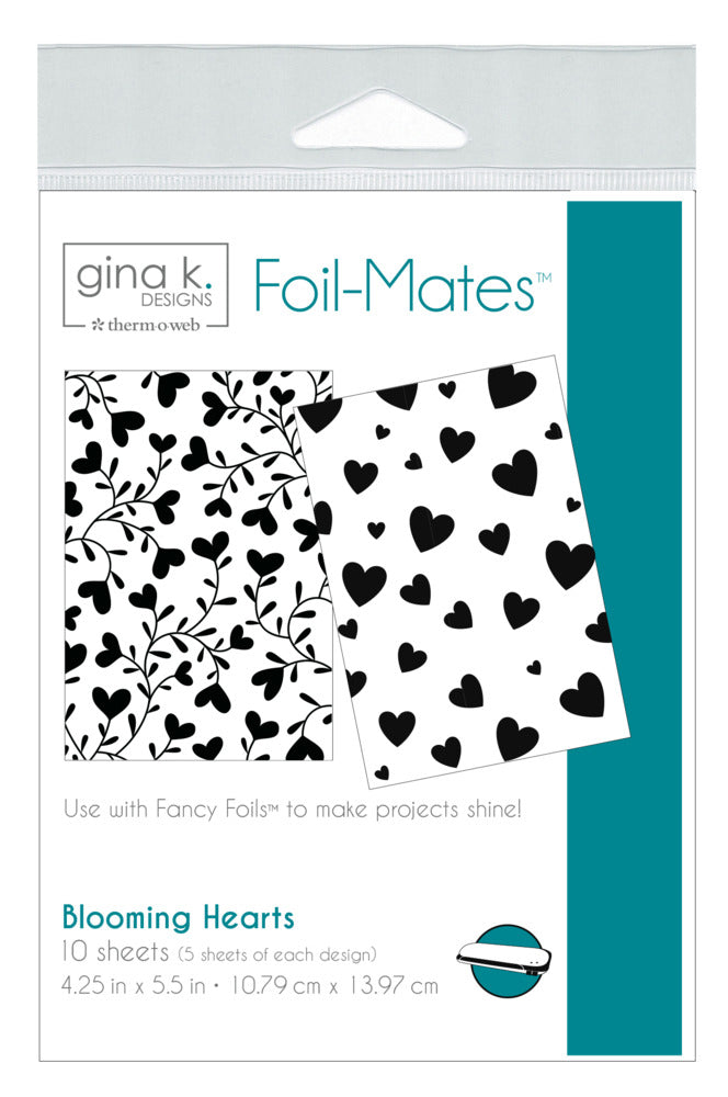 Gina K. Designs - Foil-Mates Remix - 4.25 x 5.5 - Blooming Hearts. Add sparkle and shine with Foils. Available at Embellish Away in Bowmanville Ontario.