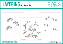 Load image into Gallery viewer, Gina K. Designs - Layering Stencil - Summer Bouquet. Gina K. Designs Art Screens can be used with ink, sprays, pastes, and gels to create beautiful backgrounds and images. Layer stencils together for more options. Wash with soap and warm water. Available at Embellish Away located in Bowmanville Ontario Canada.
