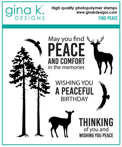 Gina K. Designs - Mini Stamp - Find Peace. Find Peace is a stamp set by Gina K Designs. This set is made of premium clear photopolymer and measures 4
