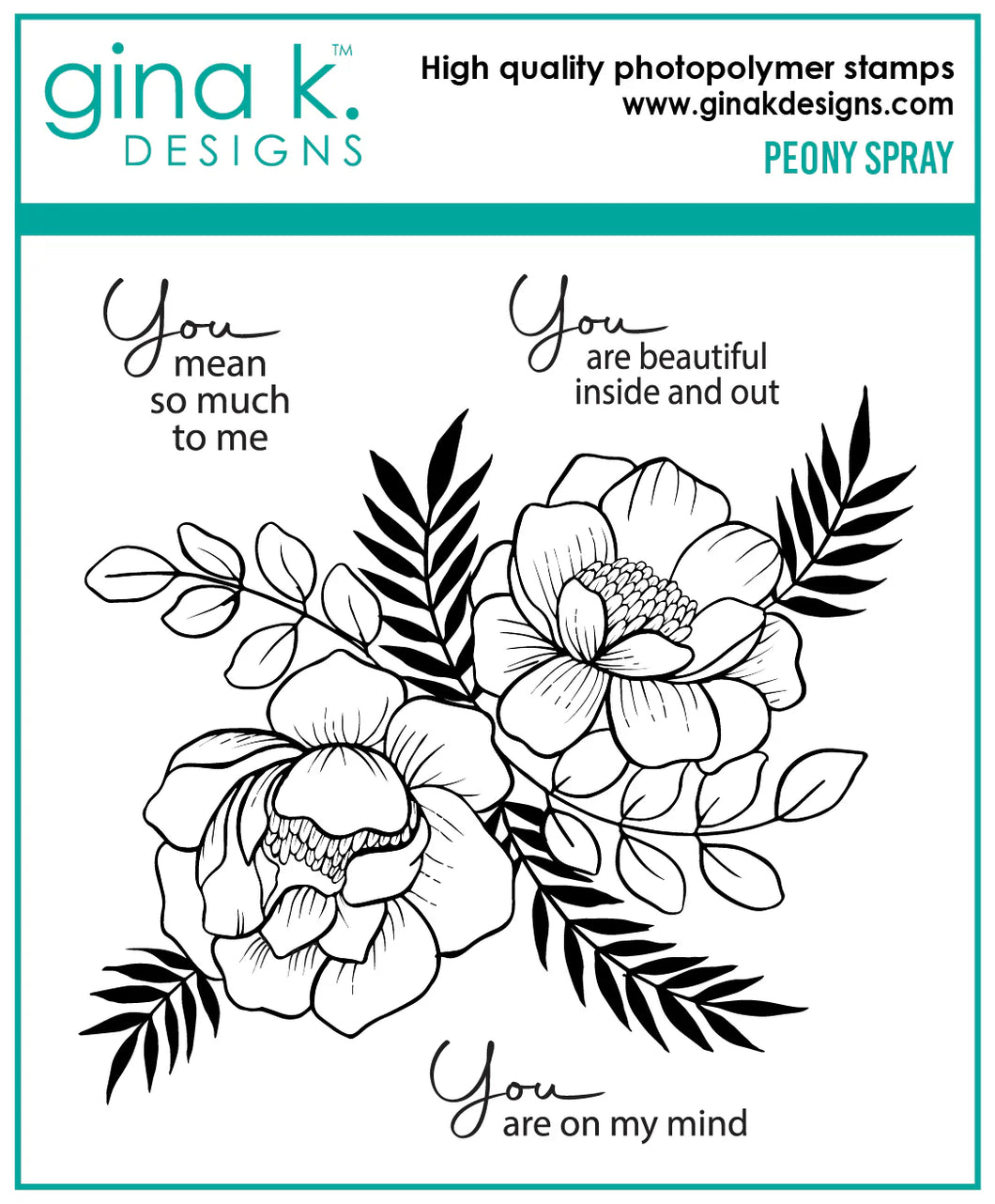 Gina K. Designs - Mini Stamp - Peony Spray. Stamp set by Gina K Designs. This set is made of premium clear photopolymer and measures 4