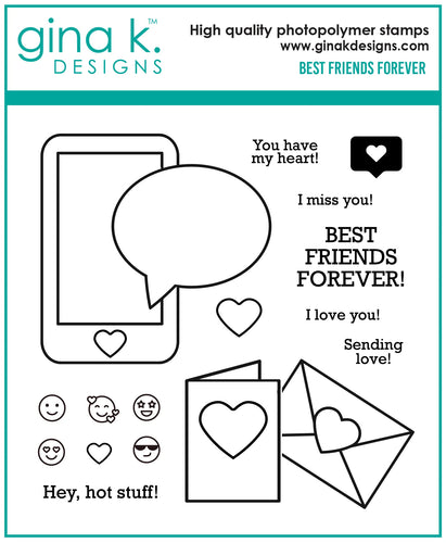 Gina K. Designs - Mini Stamp - Best Friends Forever. Best Friends Forever is a stamp set by Gina K Designs. This set is made of premium clear photopolymer and measures 4