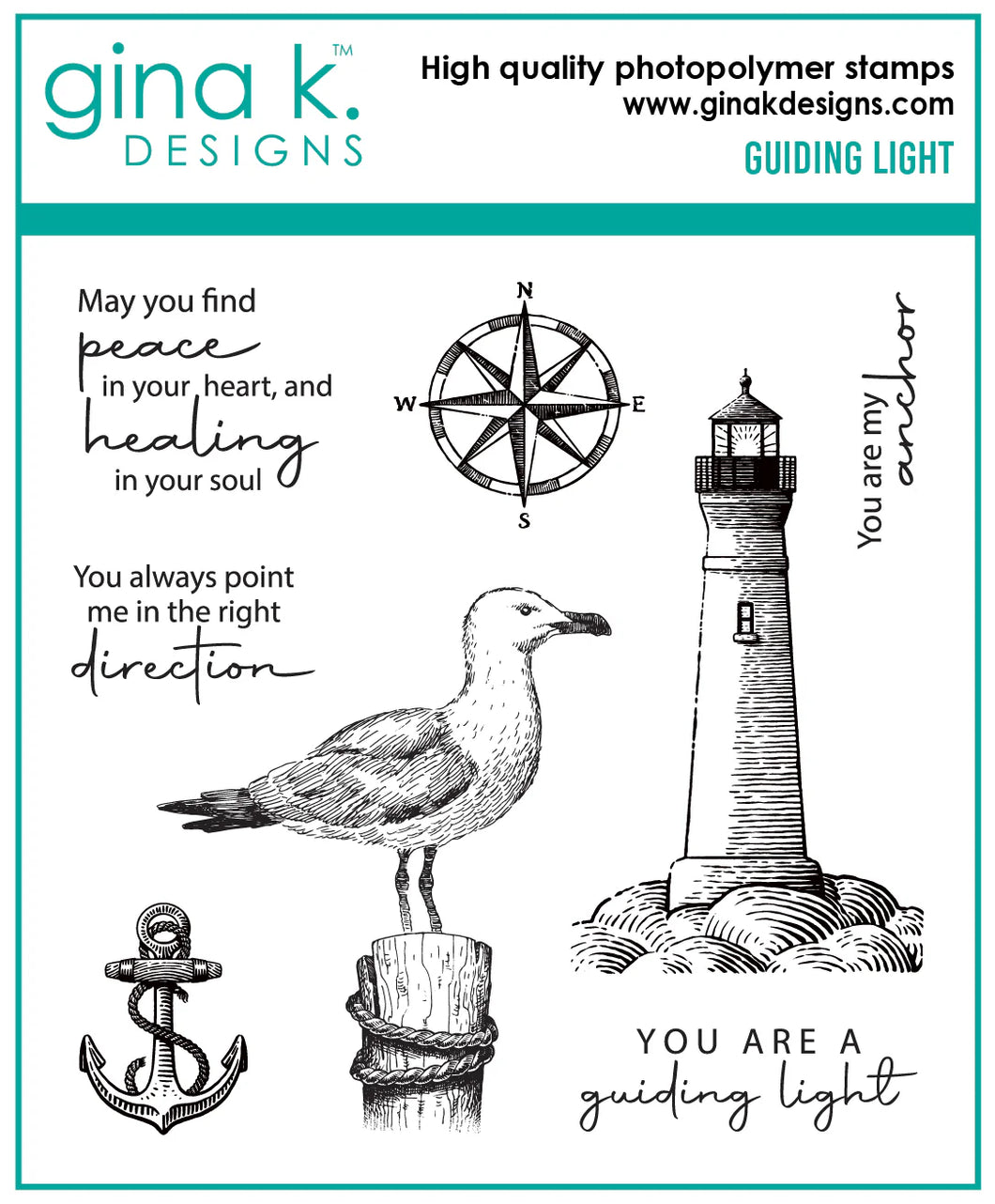 Gina K. Designs - Mini Stamp & Die - Guiding Light. Guiding Light is a stamp & die set by Gina K Designs. This set is made of premium clear photopolymer and measures 4