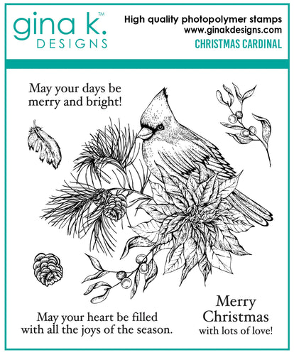 Gina K. Designs - Stamp - Christmas Cardinal. This set is made of premium clear photopolymer and measures 4