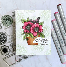 Load image into Gallery viewer, Gina K. Designs - Stamp - Fresh Flowers 2. The follow up to the popular Fresh Flowers from Melanie Muenchinger. Intricate line art elements and containers for all your coloring media or with the bold images from the first set for 2 step stamping.  Available at Embellish Away located in Bowmanville Ontario Canada. Examples by Melanie Muenchinger.
