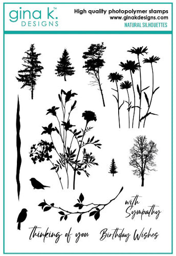Gina K. Designs - Stamp - Natural Silhouettes. Natural Silhouettes is a stamp set by Gina K Designs. This set is made of premium clear photopolymer and measures 6