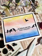 將圖片載入圖庫檢視器 Gina K. Designs - Stamp - Serene Skies. Melanie Muenchinger has created some perfect silhouettes, powerlines and barbed wire fences to complement your blended ink backgrounds. This set is made of premium clear photopolymer and measures 6&quot; X 8&quot;. Available at Embellish Away located in Bowmanville Ontario Canada. Example by Melanie Muenchinger.
