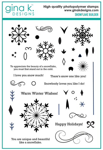 Gina K. Designs - Stamp - Snowflake Builder. Snowflake Builder is a stamp set by Gina K Designs. This set is made of premium clear photopolymer and measures 6