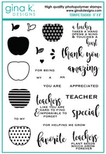 Charger l&#39;image dans la galerie, Gina K. Designs - Stamp - Terrific Teacher. Terrific Teacher is a stamp set by Beth Silika. This set is made of premium clear photopolymer and measures 6&quot; X 8&quot;. Made in the USA. Available at Embellish Away located in Bowmanville Ontario Canada.
