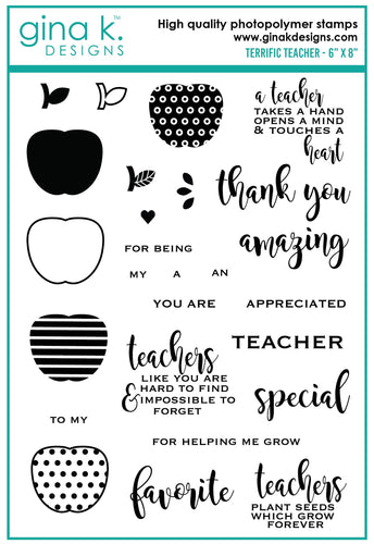 Gina K. Designs - Stamp - Terrific Teacher. Terrific Teacher is a stamp set by Beth Silika. This set is made of premium clear photopolymer and measures 6