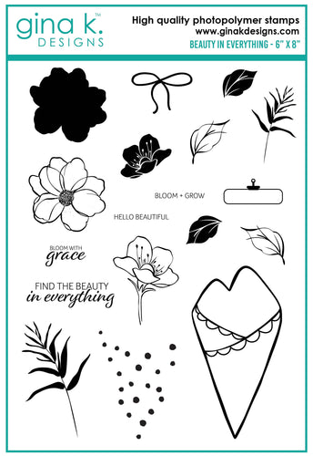 Gina K. Designs - Stamp & Die Set - Beauty In Everything. Beauty in Everything is a stamp and die set by Lisa Hetrick. This set is made of premium clear photopolymer and measures 6