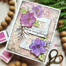 Cargar imagen en el visor de la galería, Gina K. Designs - Stamp &amp; Die Set - Beauty In Everything. Beauty in Everything is a stamp and die set by Lisa Hetrick. This set is made of premium clear photopolymer and measures 6&quot; X 8&quot;. Made in the USA. Available at Embellish Away located in Bowmanville Ontario Canada. Example by brand ambassador.
