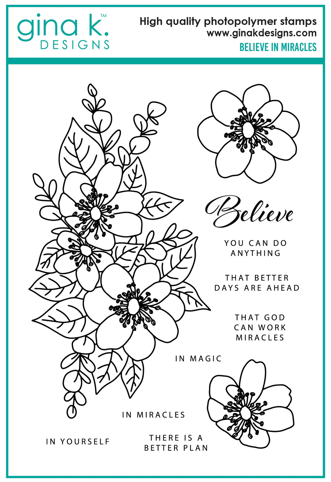 Gina K. Designs - Stamp & Die Set - Believe in Miracles. Believe in Miracles is a set by Arjita Singh. This set is made of premium clear photopolymer and measures 6
