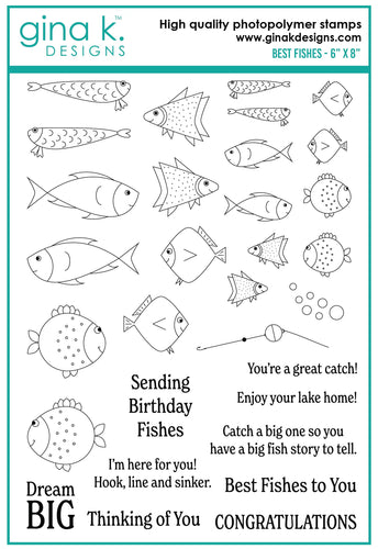 Gina K. Designs - Stamp & Die Set - Best Fishes. Best Fishes is a stamp set by Debrah Warner. This set is made of premium clear photopolymer and measures 6