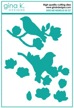 Cargar imagen en el visor de la galería, Gina K. Designs - Stamp &amp; Die Set - Birds and Magnolias. Birds and Magnolias is a set by Hannah Drapinski. This set is made of premium clear photopolymer and measures 6&quot; X 8&quot;. Made in the USA. Available at Embellish Away located in Bowmanville Ontario Canada.

