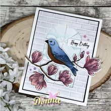 Load image into Gallery viewer, Gina K. Designs - Stamp &amp; Die Set - Birds and Magnolias. Birds and Magnolias is a set by Hannah Drapinski. This set is made of premium clear photopolymer and measures 6&quot; X 8&quot;. Made in the USA. Available at Embellish Away located in Bowmanville Ontario Canada. Card by brand ambassador.
