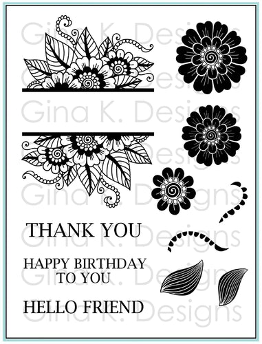 Gina K. Designs - Stamp & Die Set - Bold and Blooming. Clear- Stamps- Bold & Blooming Stamp Set is seen in videos and the gallery at StampTV.com. Visit the website for many ideas and techniques using this versatile set of stamps! Available at Embellish Away located in Bowmanville Ontario Canada.
