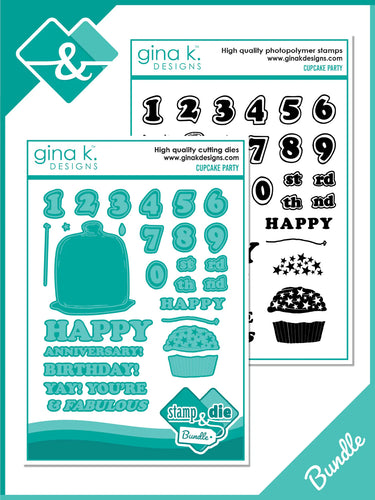 Gina K. Designs - Stamp & Die Set - Cupcake Party. Cupcake Party is a stamp set by Melanie Munchinger. This set is made of premium clear photopolymer and measures 6