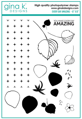 Gina K. Designs - Stamp & Die Set - Every Day Amazing. Every Day Amazing is a stamp set by Lisa Hetrick. This set is made of premium clear photopolymer and measures 6