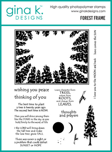 Gina K. Designs - Stamp & Die Set - Forest Frame. Set by Melanie Muenchinger. At Embellish Away in Bowmanville Ontario Canada.