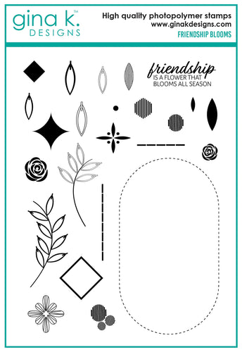 Gina K. Designs - Stamp & Die Set - Friendship Blooms. Friendship Blooms is a stamp & die set by Lisa Hetrick. This set is made of premium clear photopolymer and measures 6