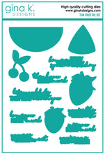 Cargar imagen en el visor de la galería, Gina K. Designs - Stamp &amp; Die Set - Fun Fruit. Fun Fruit is a stamp and die set by Beth Silika. This set is made of premium clear photopolymer and measures 6&quot; X 8&quot;. Made in the USA. Available at Embellish Away located in Bowmanville Ontario Canada.
