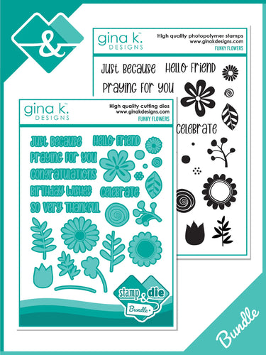 Gina K. Designs - Stamp & Die Set - Funky Flowers. This set is made of premium clear photopolymer and measures 6