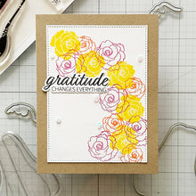 Load image into Gallery viewer, Gina K. Designs - Stamp &amp; Die Set - Grace and Gratitude. Grace and Gratitude is a stamp &amp; die set by Lisa Hetrick. This set is made of premium clear photopolymer and measures 6&quot; X 8&quot;. Made in the USA. Available at Embellish Away located in Bowmanville Ontario Canada. Example by brand ambassador.
