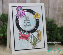 將圖片載入圖庫檢視器 Gina K. Designs - Stamp &amp; Die Set - Just Keep Swimming. Just Keep Swimming is a stamp set by Gina K Designs. This set is made of premium clear photopolymer and measures 6&quot; X 8&quot;. Made in the USA. Available at Embellish Away located in Bowmanville Ontario Canada. Card example by Karen Hightower.
