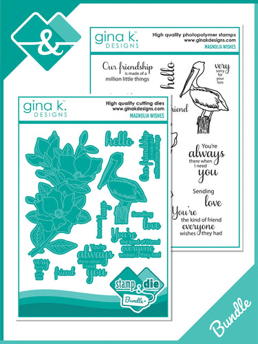 Gina K. Designs - Stamp & Die Set - Magnolia Wishes. Magnolia Wishes is a stamp set by Arjita Singh. This set is made of premium clear photopolymer and measures 6