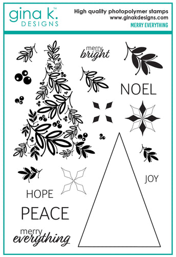 Gina K. Designs - Stamp & Die Set - Merry Everything. Merry Everything is a stamp and die set by Lisa Hetrick. This set is made of premium clear photopolymer and measures 6