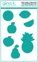 Load image into Gallery viewer, Gina K. Designs - Stamp &amp; Die Set - More Fun Fruit. More Fun Fruit is a stamp &amp; die set by Beth Silika. This set is made of premium clear photopolymer and measures 6&quot; X 8&quot;. Made in the USA. Made in the USA. Available at Embellish Away located in Bowmanville Ontario Canada.
