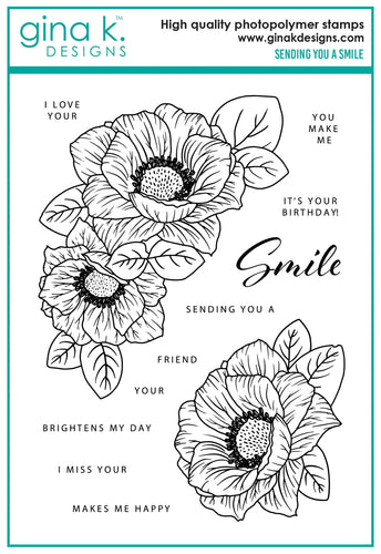 Gina K. Designs - Stamp & Die Set - Sending You a Smile. Sending You a Smile is a stamp set by Sending You a Smile. This set is made of premium clear photopolymer and measures 6
