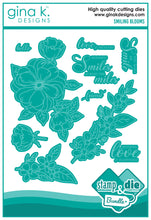 Cargar imagen en el visor de la galería, Gina K. Designs - Stamp &amp; Die Set - Smiling Blooms. Smiling Blooms is a stamp set by Arjita Singh. This set is made of premium clear photopolymer and measures 6&quot; X 8&quot;. Made in the USA. Available at Embellish Away located in Bowmanville Ontario Canada.
