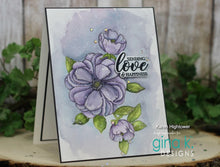 Load image into Gallery viewer, Gina K. Designs - Stamp &amp; Die Set - Smiling Blooms. Smiling Blooms is a stamp set by Arjita Singh. This set is made of premium clear photopolymer and measures 6&quot; X 8&quot;. Made in the USA. Available at Embellish Away located in Bowmanville Ontario Canada. Card example by Karen Hightower.
