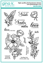 Load image into Gallery viewer, Gina K. Designs - Stamp &amp; Die Set - Smiling Blooms. Smiling Blooms is a stamp set by Arjita Singh. This set is made of premium clear photopolymer and measures 6&quot; X 8&quot;. Made in the USA. Available at Embellish Away located in Bowmanville Ontario Canada.
