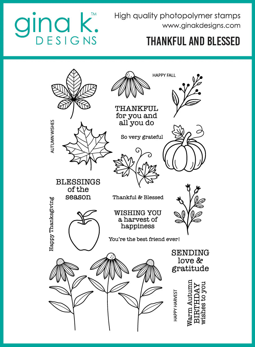 Gina K. Designs - Stamp & Die Set - Thankful and Blessed. Set by Gina K. Designs. At Embellish Away in Bowmanville Ontario Canada.