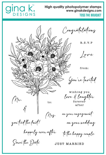 Gina K. Designs - Stamp & Die Set - Toss the Bouquet. Toss the Bouquet is a set by Hannah Drapinski. Available at Embellish Away located in Bowmanville Ontario Canada.