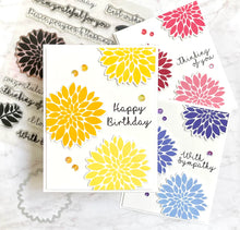 Cargar imagen en el visor de la galería, Gina K. Designs - Stamp &amp; Die Set - Vibrant Sentiments. Vibrant Sentiments is a stamp &amp; die set by Beth Silika. This set is made of premium clear photopolymer and measures 6&quot; X 8&quot;. Made in the USA. Available at Embellish Away located in Bowmanville Ontario Canada. Card example by Beth Silika.
