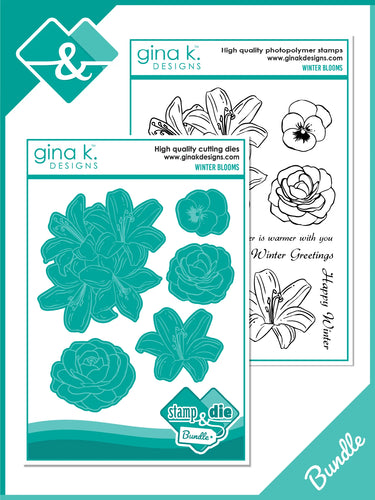 Gina K. Designs - Stamp & Die Set - Winter Blooms. Winter Blooms is a stamp set by Hannah Drapinski. This set is made of premium clear photopolymer and measures 6