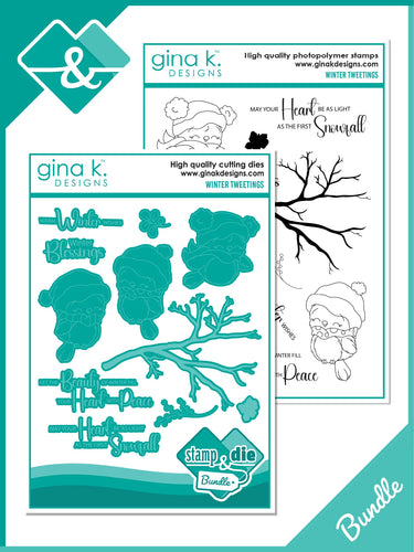 Gina K. Designs - Stamp & Die Set - Winter Tweetings. Winter Tweetings is a stamp set by Dina Gerner. This set is made of premium clear photopolymer and measures 6