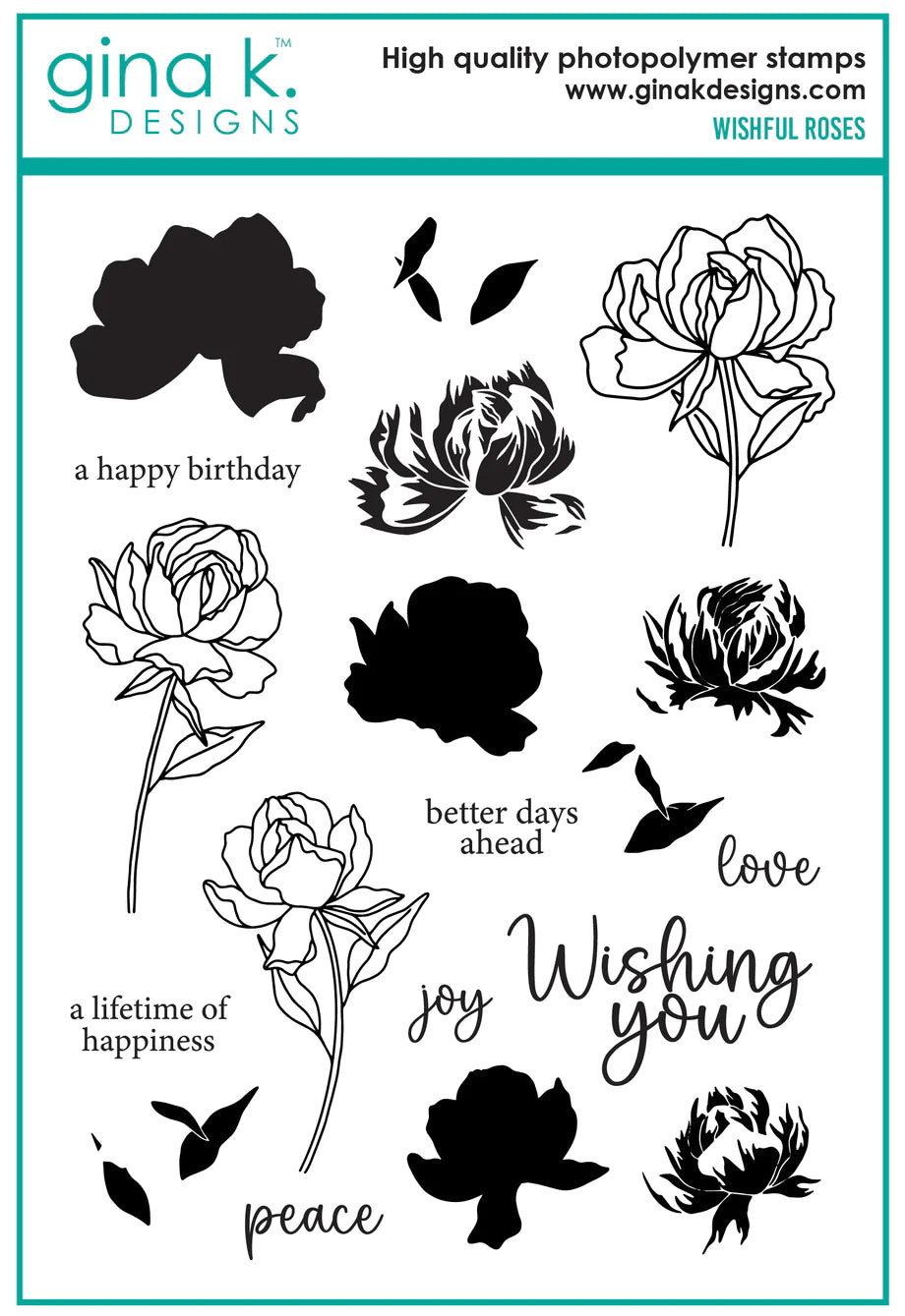 Gina K. Designs - Stamp & Die Set - Wishful Roses. Wishful Roses is a stamp set by Arjita Singh. This set is made of premium clear photopolymer and measures 6