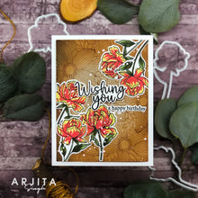 Cargar imagen en el visor de la galería, Gina K. Designs - Stamp &amp; Die Set - Wishful Roses. Wishful Roses is a stamp set by Arjita Singh. This set is made of premium clear photopolymer and measures 6&quot; X 8&quot;. Made in the USA. Available at Embellish Away located in Bowmanville Ontario Canada. Example by brand ambassador.
