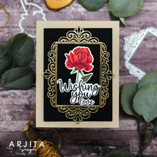 將圖片載入圖庫檢視器 Gina K. Designs - Stamp &amp; Die Set - Wishful Roses. Wishful Roses is a stamp set by Arjita Singh. This set is made of premium clear photopolymer and measures 6&quot; X 8&quot;. Made in the USA. Available at Embellish Away located in Bowmanville Ontario Canada. Example by brand ambassador.
