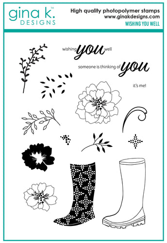 Gina K. Designs - Stamp & Die Set - Wishing You Well. Wishing You Well is a stamp and set by Lisa Hetrick. This set is made of premium clear photopolymer and measures 6