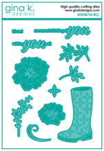 Load image into Gallery viewer, Gina K. Designs - Stamp &amp; Die Set - Wishing You Well. Wishing You Well is a stamp and set by Lisa Hetrick. This set is made of premium clear photopolymer and measures 6&quot; X 8&quot;. Made in the USA. Available at Embellish Away located in Bowmanville Ontario Canada.
